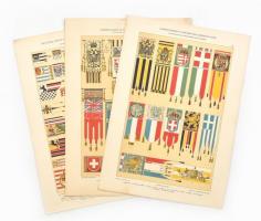 cca 1900-1910 6 db díszes zászlókat bemutató Dekorative Vorbilder nyomat, 35x25 cm