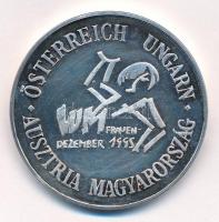 1995. Ausztria-Magyarország női kézilabda mérkőzés kétoldalas, ezüstözött fém emlékérem (42,5mm) T:1 (eredetileg PP) patina