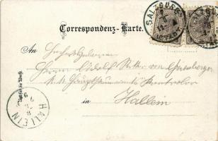 1898 (Vorläufer) Salzburg, Gruss aus Hellbrunn. Kronen-Grotte, Mechanisches Theater, Vogelsang-Grott...