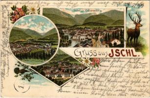 1897 (Vorläufer!) Bad Ischl, Ischl vom Calvarienberg, mit Traunthal, Kaiserl. Villa. Carl Otto Hayd Art Nouveau, floral, litho (EK)
