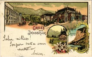 1899 (Vorläufer) Innsbruck (Tirol), K.K. Hofburg, Theater, Stadtsäle. Moch & Stern Art Nouveau, floral, litho (glue marks)