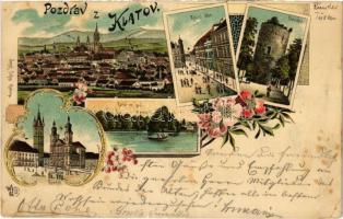 1898 (Vorläufer) Klatovy, Námestí, Risská ulice, Okrouhlice, Partie ze sadu. Art Nouveau, floral, litho (tear)