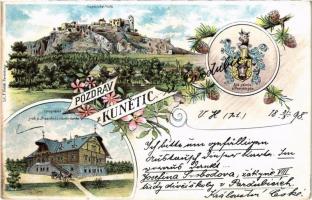 1898 (Vorläufer) Kunetice, Kunetická Hora, Letohrádek, Erb pánuv z Pernstejna / castle, villa, coat of arms. Lit. F. Hoblík Art Nouveau, floral, litho