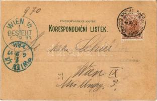 1897 (Vorläufer!) Prerov, C. k. gymnasium, Komenského pomník. Art Nouveau, floral, litho (cut)