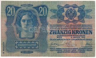 1913. 20K (II. kiadás) piros "MAGYARORSZÁG" felülbélyegzéssel T:III Adamo K18B