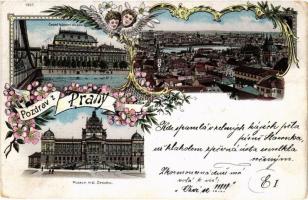 1897 (Vorläufer!) Praha, Prag, Prague; Ceské Národní divadlo, Museum král. Ceského. Art Nouveau, floral, litho (EK)