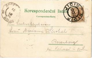 1898 (Vorläufer) Jicín, Velké námestí, Kost, Vojensky hrbitov, Prachovské skály. Art Nouveau, floral...