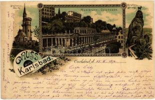1896 (Vorläufer!) Karlovy Vary, Karlsbad; Stephanie-Warte, Mühlbrunn-Colonnade, Hirschensprung. Ottmar Zieher Art Nouveau, floral, litho