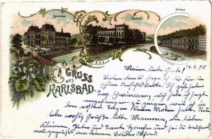 1898 (Vorläufer) Karlovy Vary, Karlsbad; Kaiserbad, Kurhaus, Neubad. Art Nouveau, floral, litho (EB)