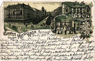 1901 Karlovy Vary, Karlsbad; Hotel Kroh mit Parkstrasse, Donaukeller. Art Nouveau, floral, litho (EM)