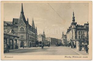 1941 Kolozsvár, Cluj; Horthy Miklós út, gyógyszertár, üzletek / street view, pharmacy, shops (ázott / wet damage)