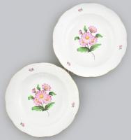 2 db Herendi leveses tányér, kézzel festett porcelán, jelzett, kopásnyomokkal, d: 24,5cm