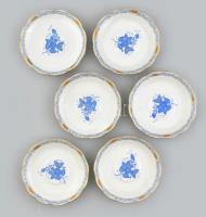 6 db Herendi kék Apponyi mintás, teáscsésze alj, jelzett, kézzel festett porcelán, alján: Candida Tupini Roma felirat, kopásnyomokkal, d: 14 cm
