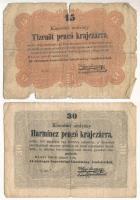 1849. 15kr + 30kr Kossuth bankó T:III-,IV Adamo G102, G103