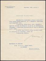 1941 Szendy Károly (1885-1953) Budapest polgármesterének (1934-1944) 2 db gépelt levele vitéz Doóry László (1883-?) ny. á. csendőr tábornok részére, pártfogolt iskolai tanító ügyében, fejléces papíron, Szendy Károly saját kezű aláírásaival, borítékkal.