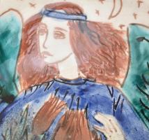 Angyalos falitál. Színes mázakkal festett kerámia, jelzés nélkül, hibátlan, d: 24 cm