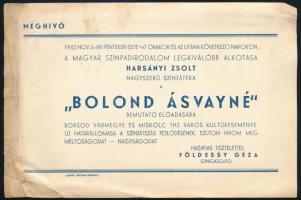 1942 Meghívó a Miskolci Nemzeti Színház Bolond Ásvayné előadásának bemutatójára
