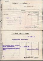 1943 2 db Borsod-Miskolci Hitelbank Intern levelezés nyomtatvány, kitöltve, hátoldalán reklámmal. Gyoma, Kner-ny.