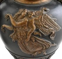 Cseh. antik, terrakotta vázapár, jelzett, palástján relief, angyal jelenettel, korának megfelelő áll...