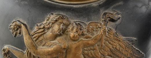 Cseh. antik, terrakotta vázapár, jelzett, palástján relief, angyal jelenettel, korának megfelelő áll...