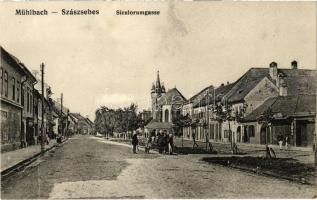1912 Szászsebes, Mühlbach, Sebesul Sasesc, Sebes; Székely utca, Rilki üzlete. A. Gross kiadása / Siculorumgasse / street view, shops