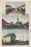 1938 Zsitvafödémes, Fedymes nad Zitavou, Úlany nad Zitavou; Fő utca, templom, vasútállomás / main street, church, railway station (EK)