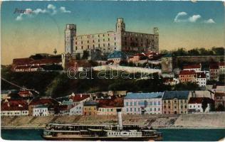 1917 Pozsony, Pressburg, Bratislava; vár, gőzhajó / castle, steamship (Rb)