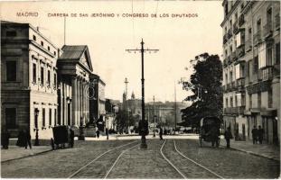 Madrid, Carrera de San Jerónimo y Congreso de Los Diputados / street view, tram (Rb)