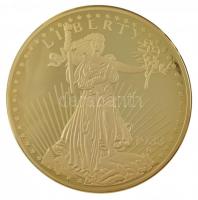 Amerikai Egyesült Államok DN aranyozott fém emlékérem az 1933-as 20$ alapján, COPY jelzéssel (100mm) T:PP USA ND gilt metal medallion based on the 1933. 20 Dollars with COPY mark (100mm) C:PP