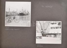 1937 Olaszországi utazás képei (Velence, Trieszt, Fiume, Nápoly, Firenze, stb.), kb. 130 db fotó, vegyes méretben, az albumlapokon feliratozva, vászonborítású, zsinórfűzéses fényképalbumban