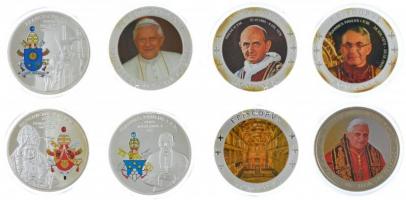 Vatikán ~2015. Pápák 8db-os kétoldalas, ezüstözött fém emlékérem-tétel T:PP patina Vatican ~2015. Popes 8pcs two-sided silvered metal medallion lot C:PP patina