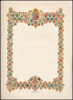 cca 1930 A 64 vármegye címereit ábrázoló kitöltetlen levélpapír / oklevélpapír, Mosdóssy Imre (1904-1995) grafikája, Stádium Rt. kiadása, 30x22,5 cm