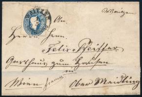 ~1861 Franco levél 15kr bérmentesítéssel WAITZEN - Ober Meidling (hátoldalán a hajtóka hiányzik / flap missing)