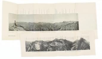 cca 1900-1910 2 db panorámakép: A Magas-Tátra látóképe a Krivánról + Kilátás a Kis-Viszoka csúcsáról észak-északkelet felé. Melléklet a Turisták Lapjához. Hajtva, 97x23,5 cm és 48x15,5 cm