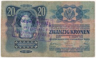 1913. 20K "2202 096527" kiolvashatatlan felülbélyegzéssel T:III szakadás
Adamo K18