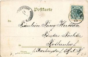 1900 Fröhliche Ostern / Easter greeting art postcard with rabbits and egg carriage. litho (lyuk / pi...