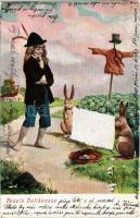 1905 Veselé Velikonoce / Easter greeting art postcard with rabbits (EK)