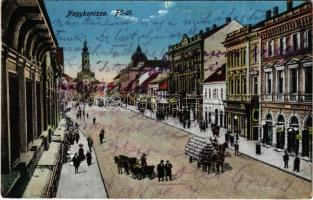 1918 Nagykanizsa, Fő út, lovaskocsik, Miltényi Sándor, Weiss és Ledofski üzlete