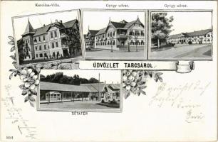 1904 Tarcsa, Tatzmannsdorf; Karolina Villa, Gyógyudvar, Sétatér / Kursalon, Promenade, spa. Art Nouveau, floral