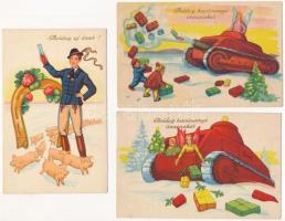 3 db RÉGI magyar újévi és karácsonyi üdvözlő képeslap / 3 pre-1945 Hungarian New Year and Christmas greeting postcards