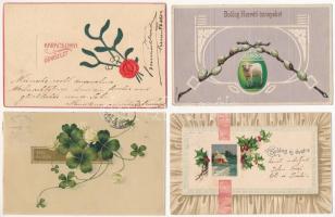 28 db RÉGI dombornyomott és litho motívum képeslap vegyes minőségben / 28 pre-1945 embossed and litho motive postcards in mixed quality