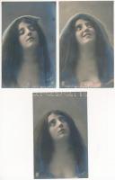 3 db RÉGI hosszú címzéses hölgy motívum képeslap / 3 pre-1905 lady motive postcards