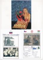 14 db MODERN sakk motívum képeslap, közte pár erotikus / 14 modern chess motive postcards with some ...