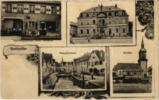 1918 Gertwiller, Gertweiler; Hauptstrasse, Kirche, Spezialgeschäft Josef Deckert / main street, church, town hall, shop. Floral (EK)