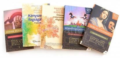 5 db pszichológiai könyv: Kényszerek fogságában - A panaszkodó ember; Önismeret, emberismeret, világismeret; Mindennapi játszmáink - Az emberi kapcsolatok pszichológiája; Sors és önismeret - Belső erőforrásaink felfedezése; Hidak egymáshoz - Empátia, kommunikáció, konfliktuskezelés.