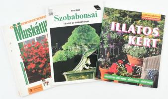 3 db kertészeti könyv: Andsen Haarpaintner: Illatos kert; Horst Stahl: Szobabonsai; Andreas Riedmiller: Muskátlik. Kiadói papírkötés, vegyes állapotban.