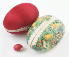 3 db különféle retró húsvéti tojás (bársony bevonatú, papírmasé, műanyag játék), 2 cm - 8,5 cm