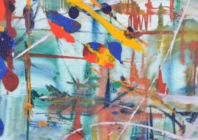 Rubint Ávrahám Péter (1959-): Ígéret. Olaj, papír, jelzett, kartonra kasírozva, 66x91,5 cm