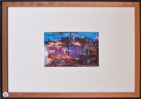 Rubint Ávrahám Péter (1959-): Színes kép (cím nélkül). Olaj, papír, jelezve jobbra lent (halványan), dekoratív plexiüvegezett keretben, 20x29,5 cm.