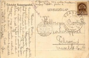 1940 Szászrégen, Reghin; Fő tér, Crema Nivea és Caurom cipőbolt, autóbusz. Üdvözlet a felszabadult S...